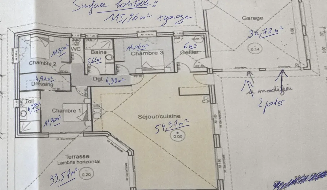 Bénesse limite Capbreton - Splendide plain-pied de 2023 de 116 m² habitable, 3 chambres dont une suite parentale, pièce de vie de 54 m², 2 garages sur 700 m² environ de terrain