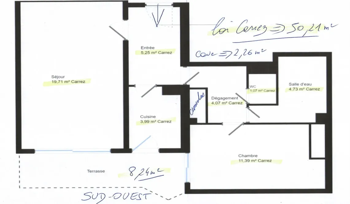 Avant première Biarritz Central - Spacieux type 2 de 50 m², belle pièce de vie et chambre séparée sur terrasse de 8 m². Cave plus place de parking en sous-sol 
