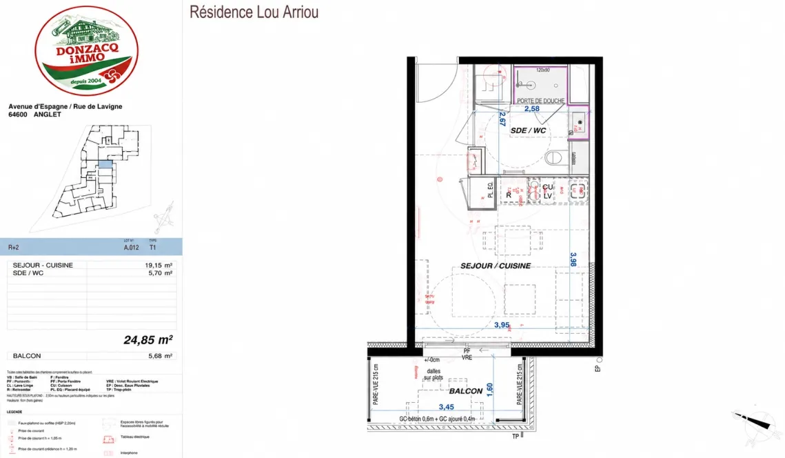 Anglet Avenue d’Espagne - Studio de 25 m² habitable disponible en 2028 au 2 ème sur 4 étages + balcon + place de parking