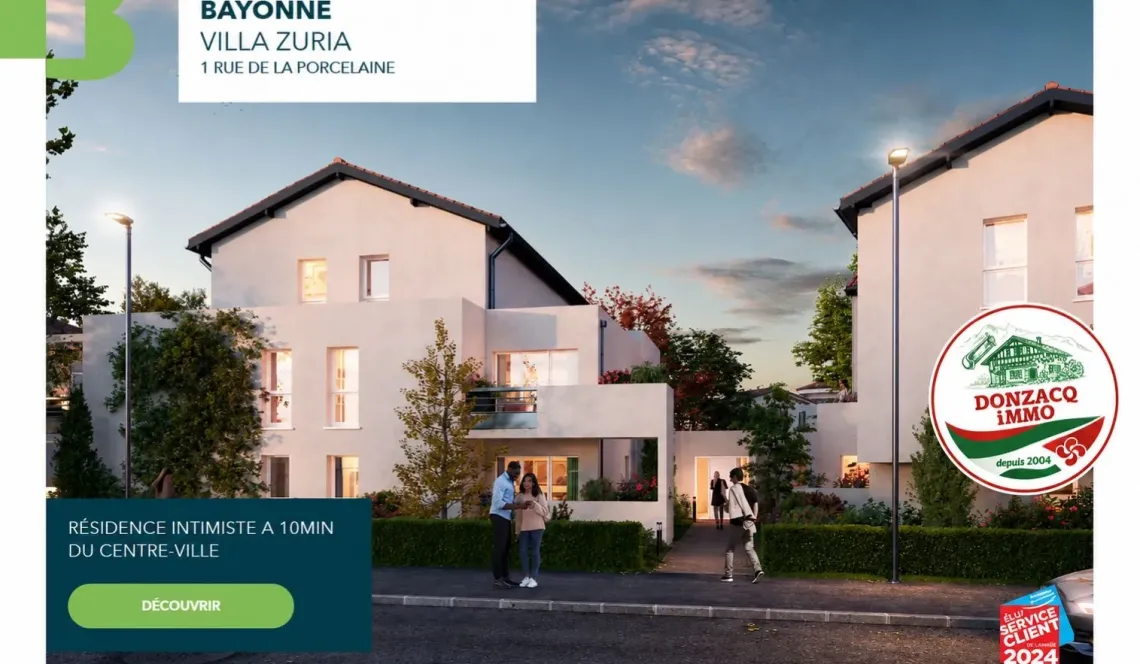 Bayonne plein sud - Beau type 4 de 90 m² habitable, pièce de vie de 38 m² + grand balcon/terrsasse de 15 m² + place de parking privative