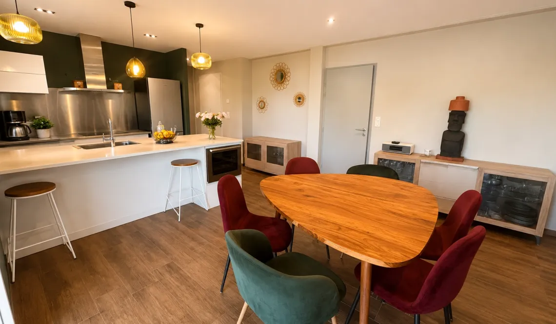 Au bourg de Villefranque - Atypique type 3 de 82 m² habitable et son extérieur/terrasse de 80 m² plein sud, pièce de vie/cuisine US de 38 m², 2 parkings 