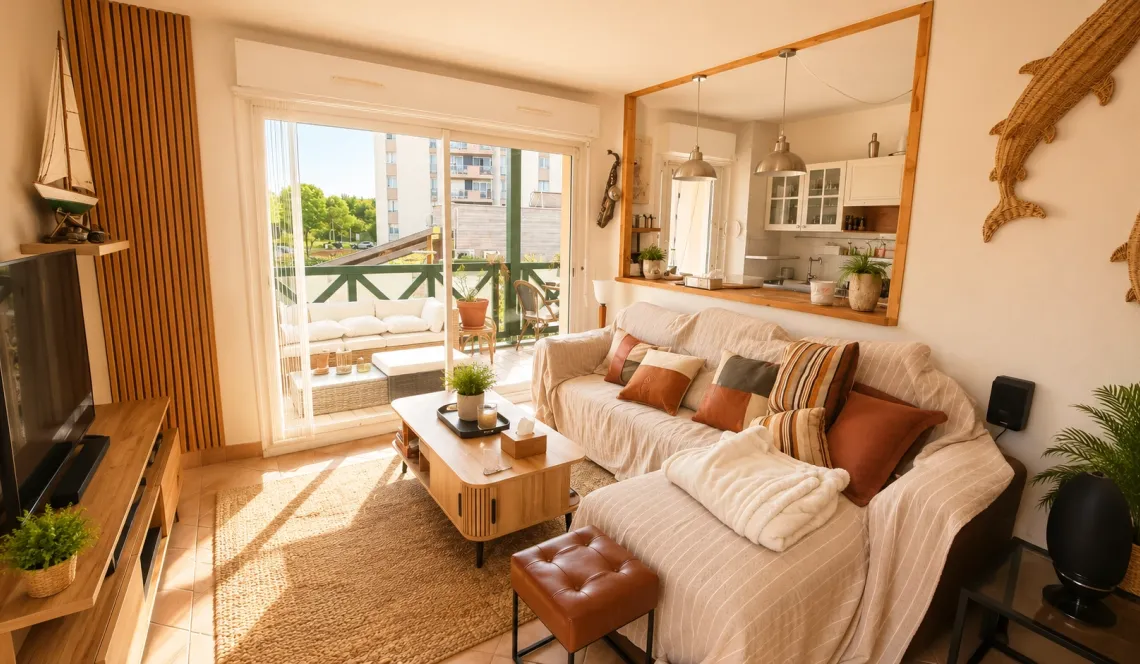Anglet les 5 Cantons - Joli type 3 de 70 m² habitable dans résidence intimiste des années 1997, 2 terrasses ensoleillées, agréable séjour avec sa jolie cuisine équipée, cellier + place de parking