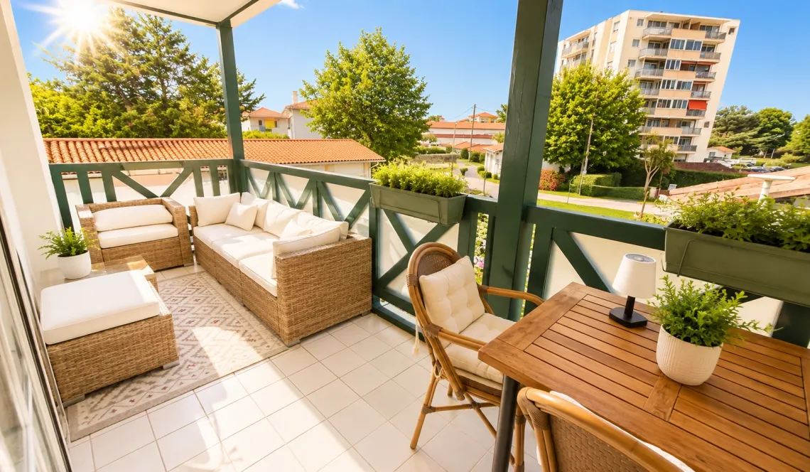 Anglet les 5 Cantons - Joli type 3 de 70 m² habitable dans résidence intimiste des années 1997, 2 terrasses ensoleillées, agréable séjour avec sa jolie cuisine équipée, cellier + place de parking