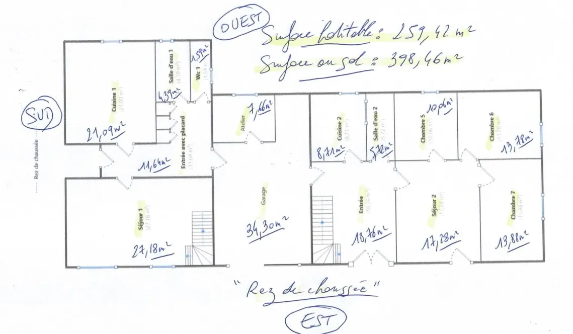 RARE sur Bassussarry - Propriété d’Exception de 260 m² habitable en deux parties, 172 m² d’un côté et 88 m² de l’autre, garage au milieu sur 3239 m² de terrain 