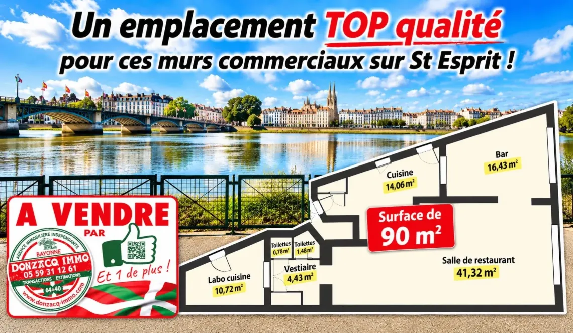 Bayonne St Esprit - Emplacement stratégique pour ces murs commerciaux de 90 m² au sol, cuisine à prévoir, terrasse disponible pour un projet sympa. Licence IV disponible!