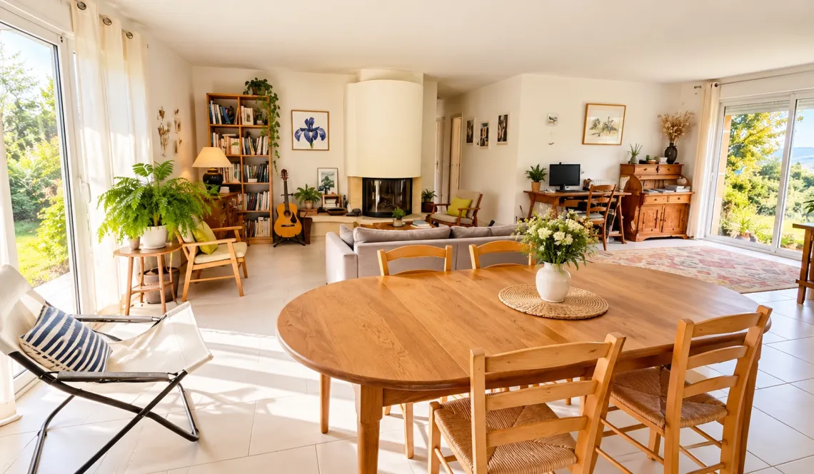 Exclusivité sur la hauteur de Bardos, au calme - Joli plain-pied de 131 m² habitable sur deux niveaux, 4 chambres, belle pièce de vie de 48 m², grand garage sur parcelle de 3 000 m²