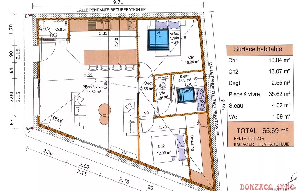 Anglet El Hogar - Projet de construction plain-pied type F3 de 68 m² H sur 242 M² de terrain