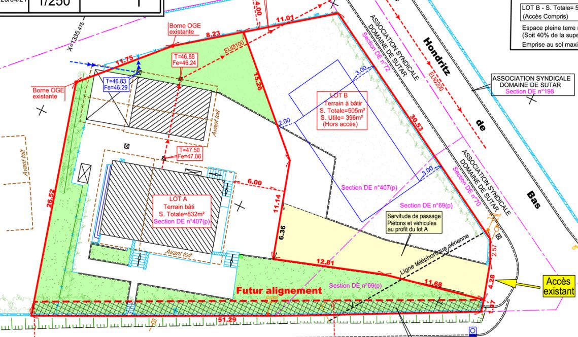 Anglet le Sutar - Proche futurs commerces, parcelle plate à bâtir de 505 m², viabilisation en bordure 