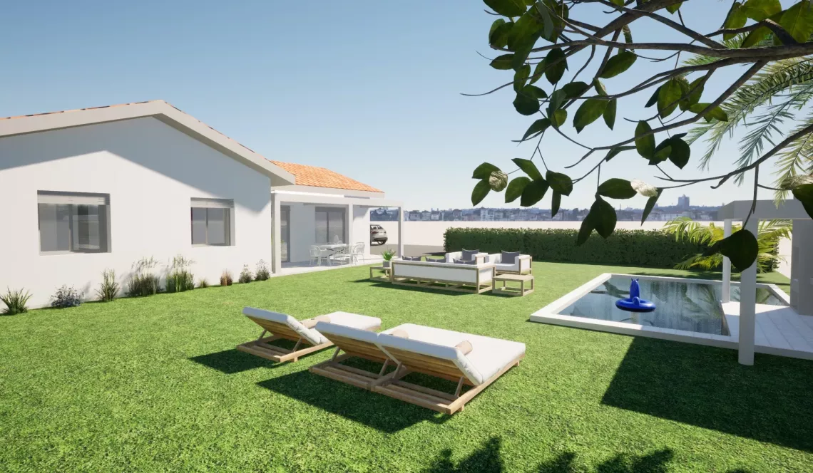 Anglet rue de Lamouly - Projet de construction d’un plain-pied de 95 m² H, 3 chambres, pièce de vie de 40 m², garage sur parcelle plate plein sud de 500 m² 