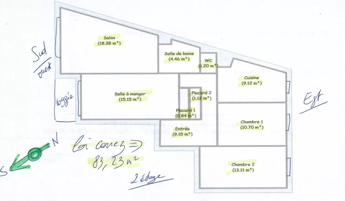 Anglet St Jean - Commodités à vos pieds pour ce lumineux type 3 de 83 m² habitable, double séjour + balcon + cave + place de parking