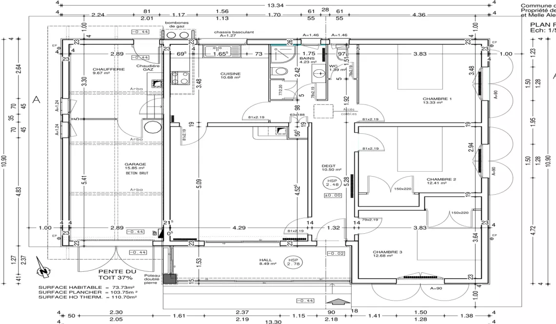 Haut Boucau limite Tarnos - Au calme, agréable plain-pied des années 60 d’environ 103 m² habitable, 3 chambres, garage sur 612 m² de terrain plat 