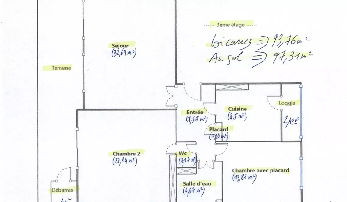 Bayonne Allées Paulmy au calme - Type 3 de 93 m² habitable, pièce de vie de 33 m² avec terrasse, loggia, cave et place de parking couvert