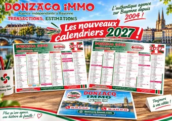 Venez récupérer votre calendrier DONZACQ IMMO 2027 au Tennis Club d’Anglet + les boutiques des Leclerc Anglet et Bayonne